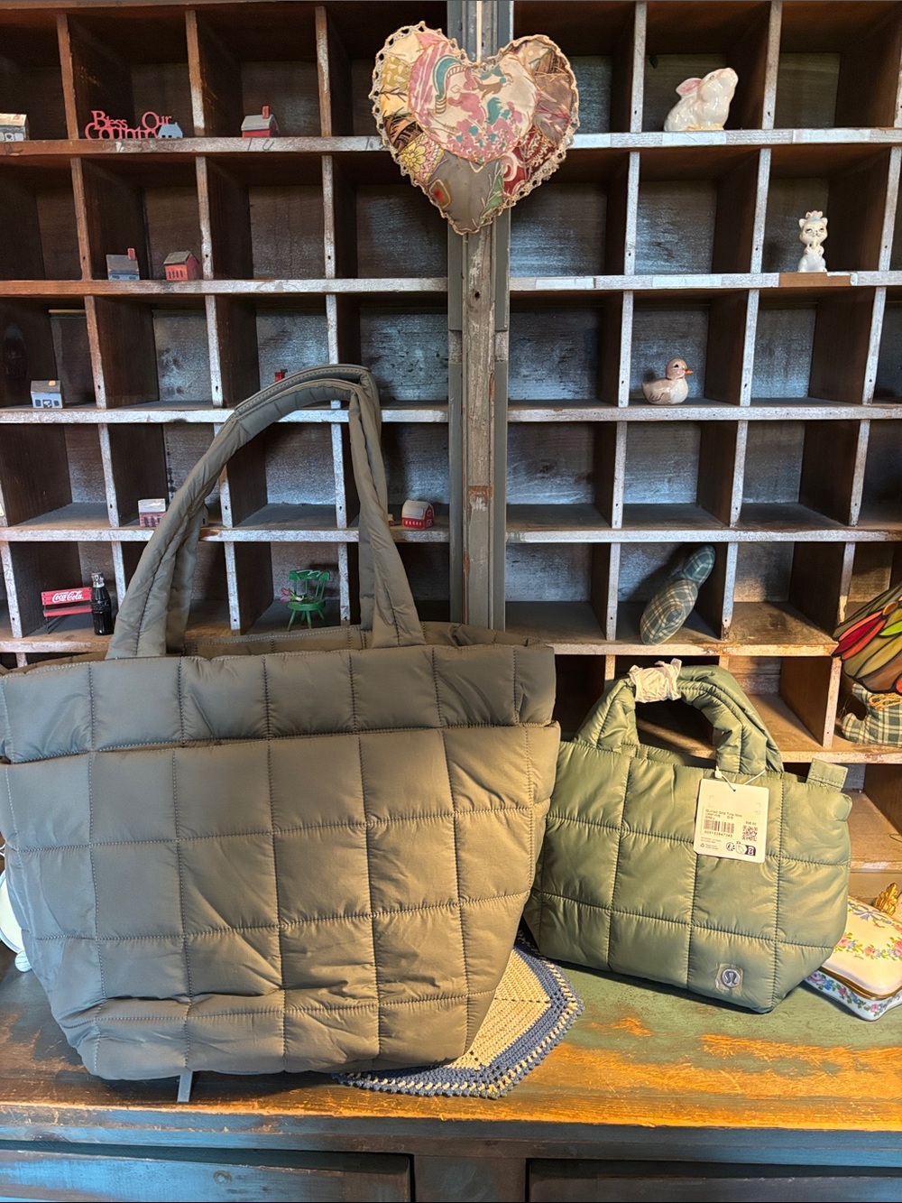 Lululemon RARE 🍀 Quilted Puffer 26L Tote Bag - Olive Green and mini green